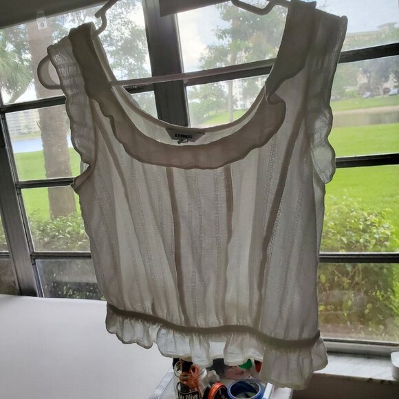 Express Milkmaid Cottagecore Ruffled Sleeveless Peplum Feminine Top 100% Cotton - Picture 8 of 14